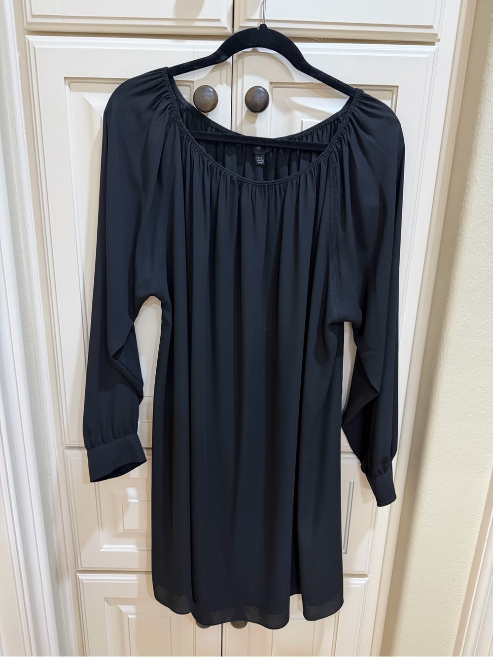 ATM Black Crepe Long Sleeve Shift Dress